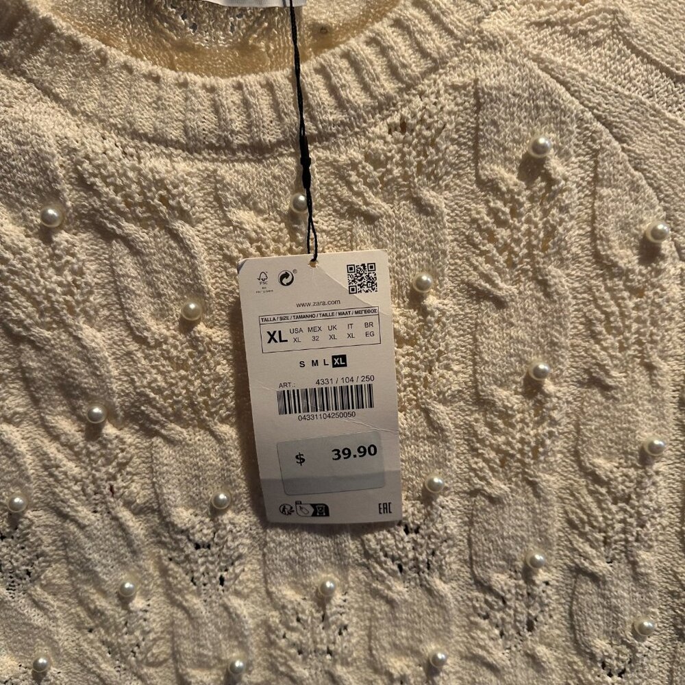 ZARA knit crop top Open back with faux Pearls White Size XL Ref 4331/104 - Picture 11 of 11
